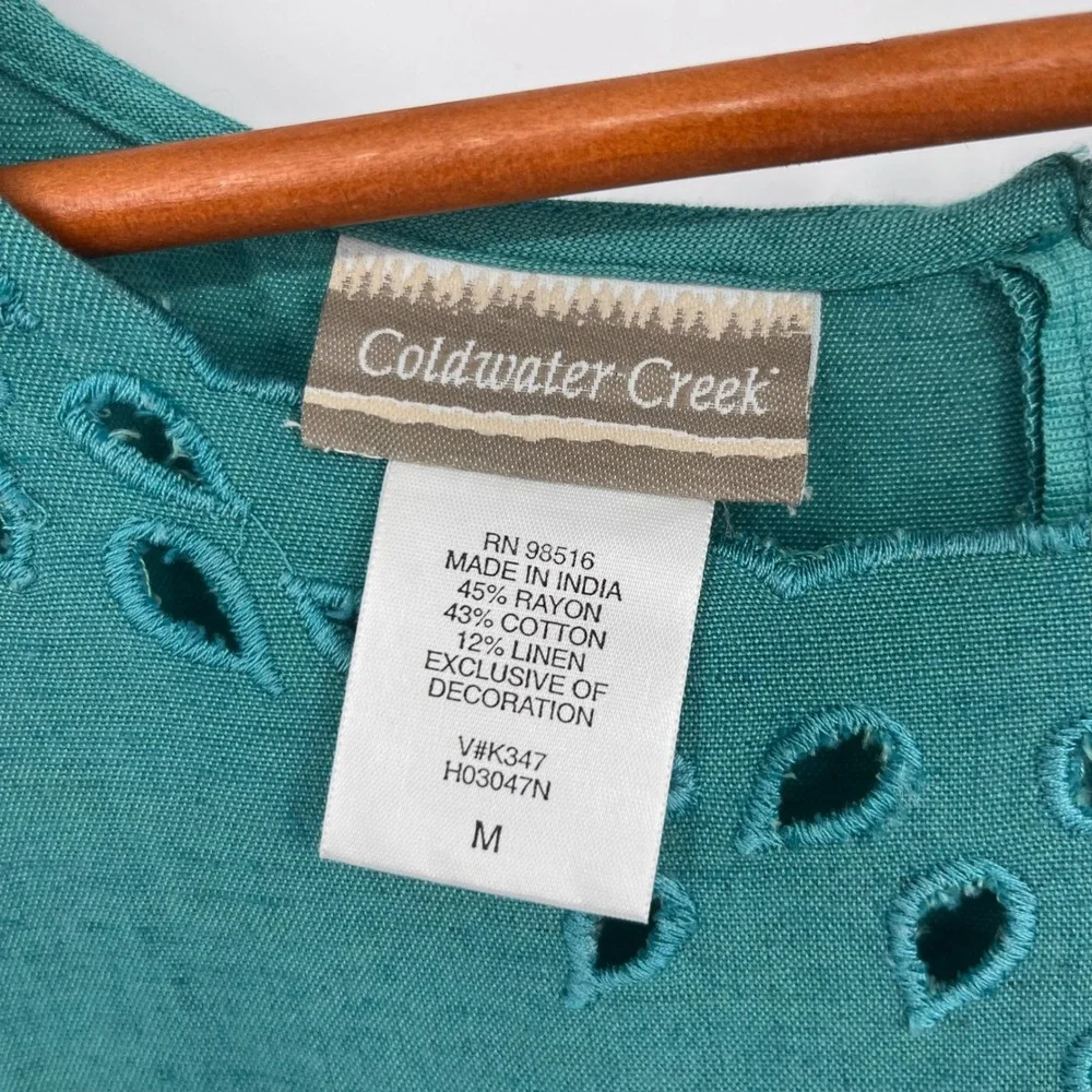 Vintage Y2K Coldwater Creek Jacket‎ Dress Set Medium Teal Eyelet Linen Blend